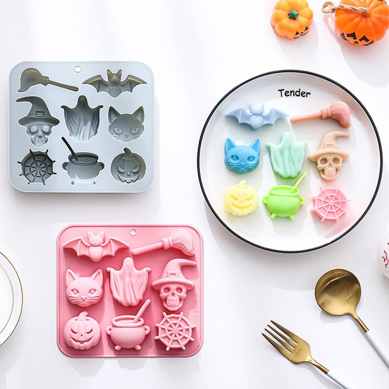 Halloween Silicone Mold Ghosts Pumpkins Bats Haunted Houses Tombstones Designs Baking Mold Chocolate Cakes Soaps Cookies Mold