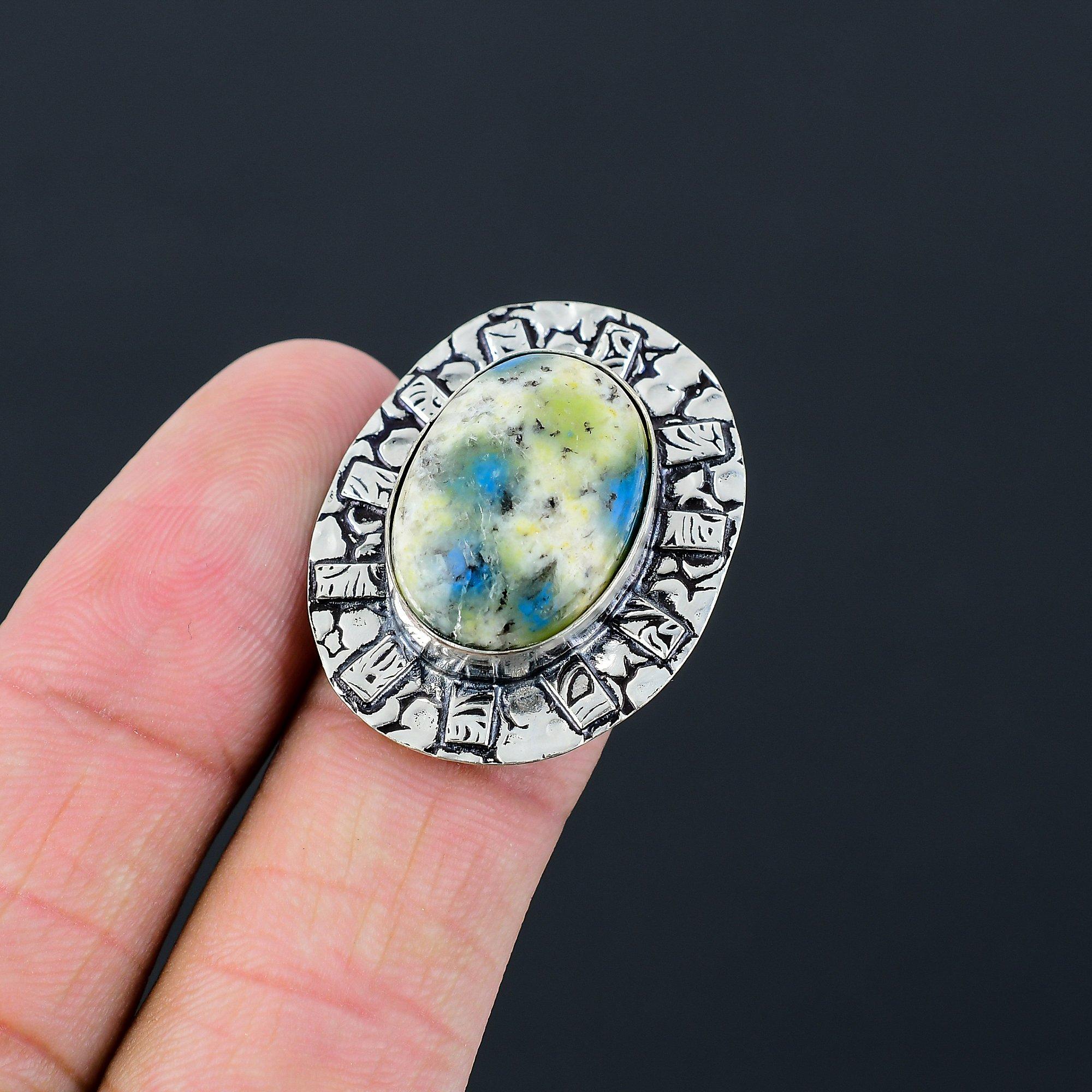 Sterling Silver Oval K2 Jasper Stone Anniversary Boho Promise Sister Ring US 7.5 7.5