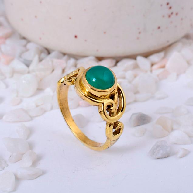 Green Onyx Gold Plated Ring | Filigree Brass Statement Ring for Women | Healing Crystal Jewelry | Gift for Her
