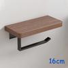 Double Paper Holder with Shelf Black Wood Wall Mounted WC Tissue Holders Walnut Toilet Paper Towel Rack for Bathroom Kitchen