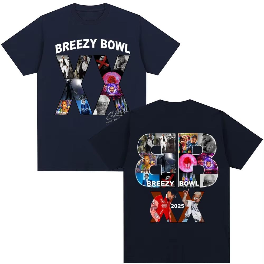 Chris Brown Breezy Bowl XX Tour 2025 T Shirt Album Men's Women Fashion Hip Hop T-shirt Oversized Cotton T Shirts Gift Streetwear