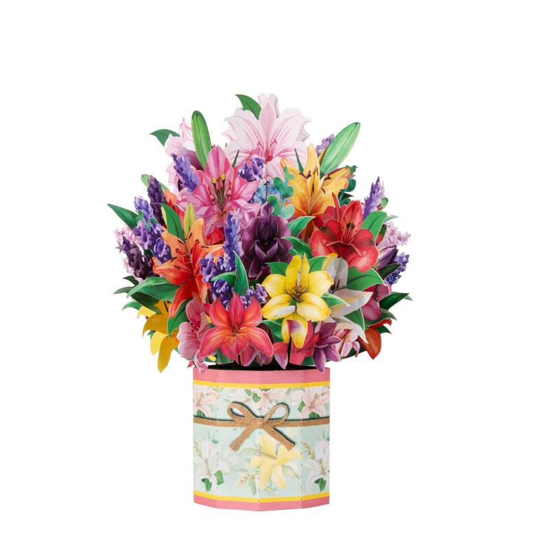 Paper Flower Bouquet Card Forever Flower Bouquet 3D Pop Up Greeting Cards For Valentines Day Graduation Day