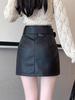 Vintage Pu Leather Skirt for Women Spring Autumn High Waist A- Line Package Hip Shorts Skirt Y2k Korean Fashion Clothing