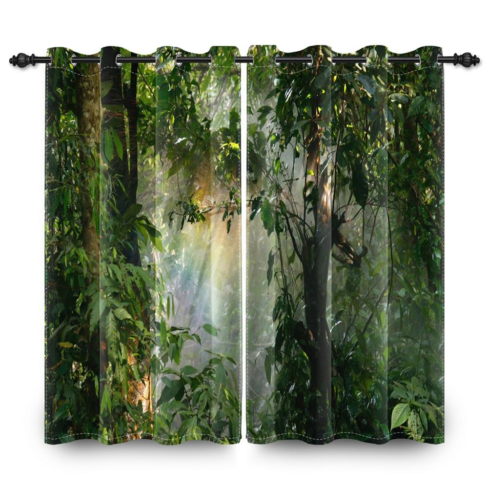 2 pcs Forest Landscape Blackout Curtains Green Nature Scenery for Bedroom Living Room Thermal Insulated Room Darkening Drapes