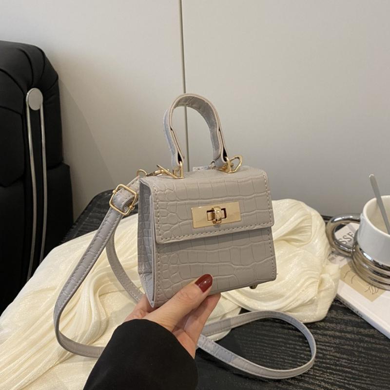 Fashion Crocodile-Embossed Mini Top Handle Bag with Gold Lock Detachable Crossbody Strap Faux Leather Shoulder Purse for Women