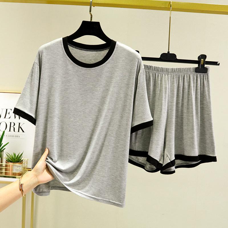 Men's Summer Suit Short + Sleeved T Shirt Two Piece Set Thin Loose Casual Shorts Home Modal Wear