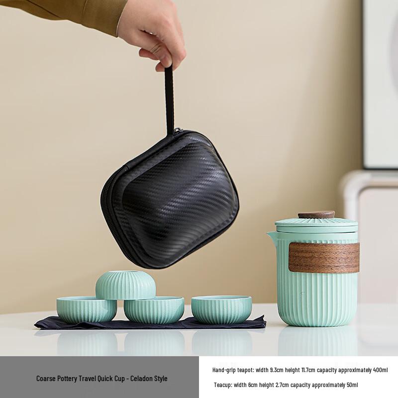 Portable Ceramic Tea Set with 1 Pot, 4 Cups