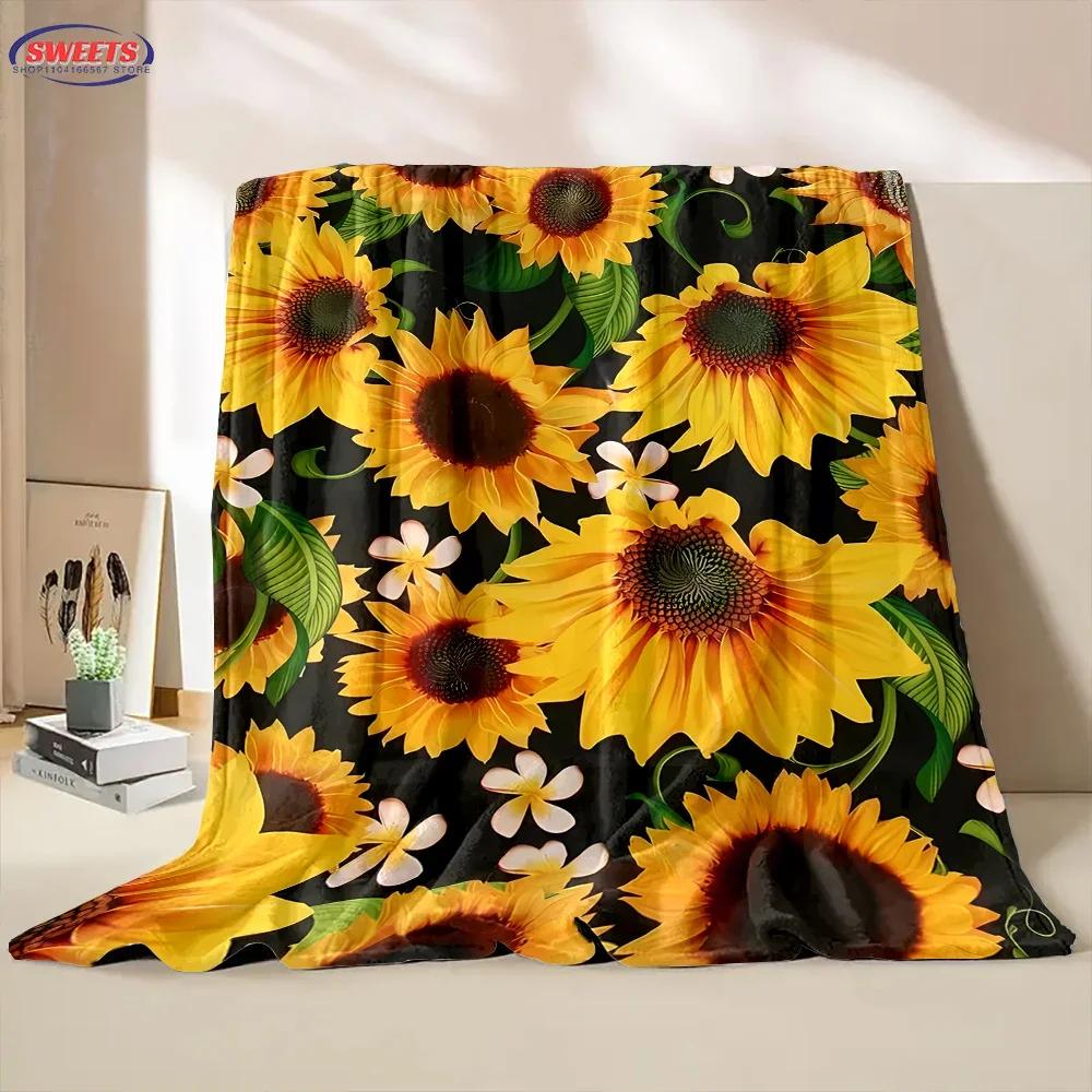 3D-Druck Blumenmotiv Sonnenblumen Weiche Flanelldecke für Bett Schlafzimmer Sofa Picknick, Überwurfdecke zum Zudecken Outdoor-Freizeit Nickerchen