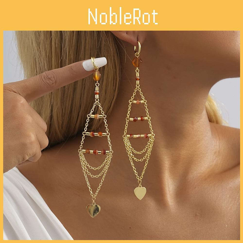 2023 Glamorous Gold Plated Triangle Crystal Heart Tassel Earrings For Women