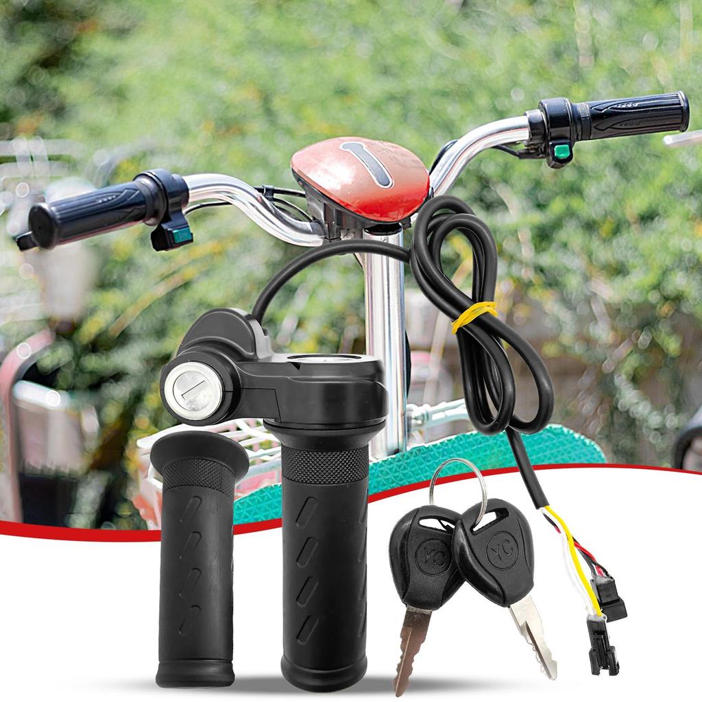 E-Bike Full Twist Throttle Anti-Slip Grip With Key Switches For Handlebar, Universal Electric Bike Scooter ATV Accessories