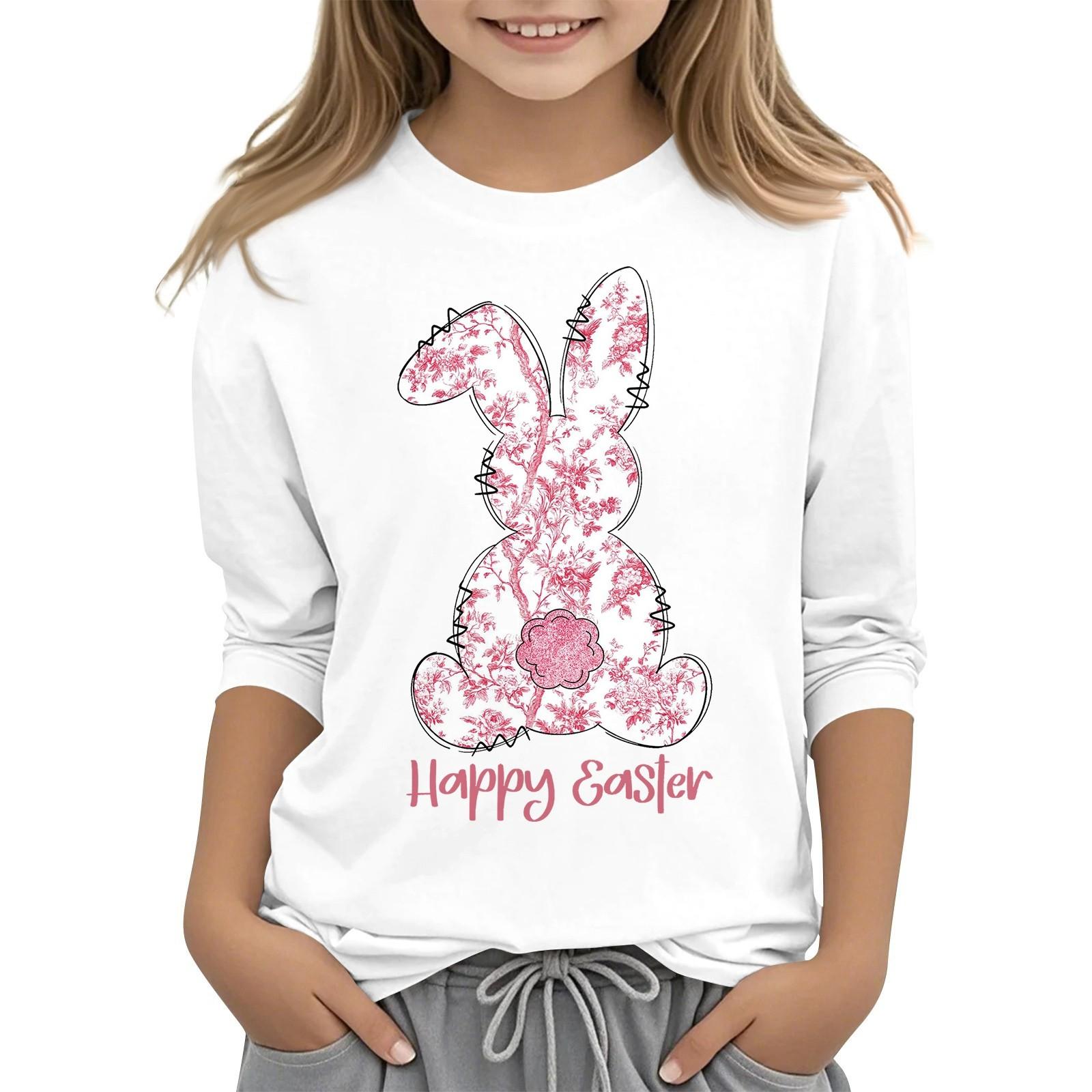 

Повседневная футболка с круглым вырезом и пасхальным принтом, с рукавами 7 точек для детей 160 белый