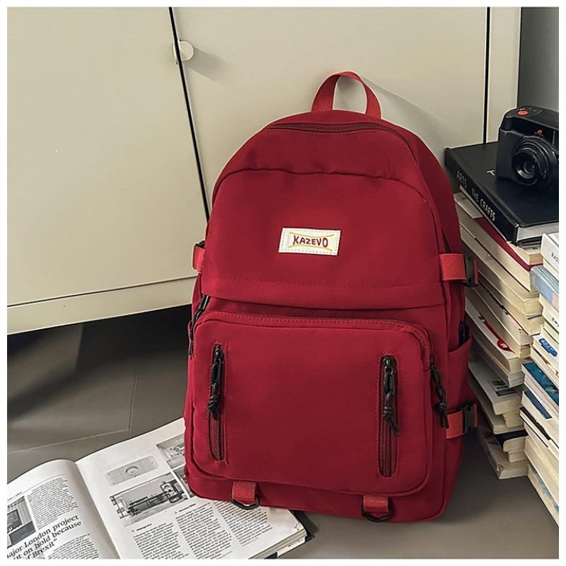 School Bag New High Value Solid Color Simple Backpack Junior High School Students Light Travel Spring Outing Large Capacity Backpack