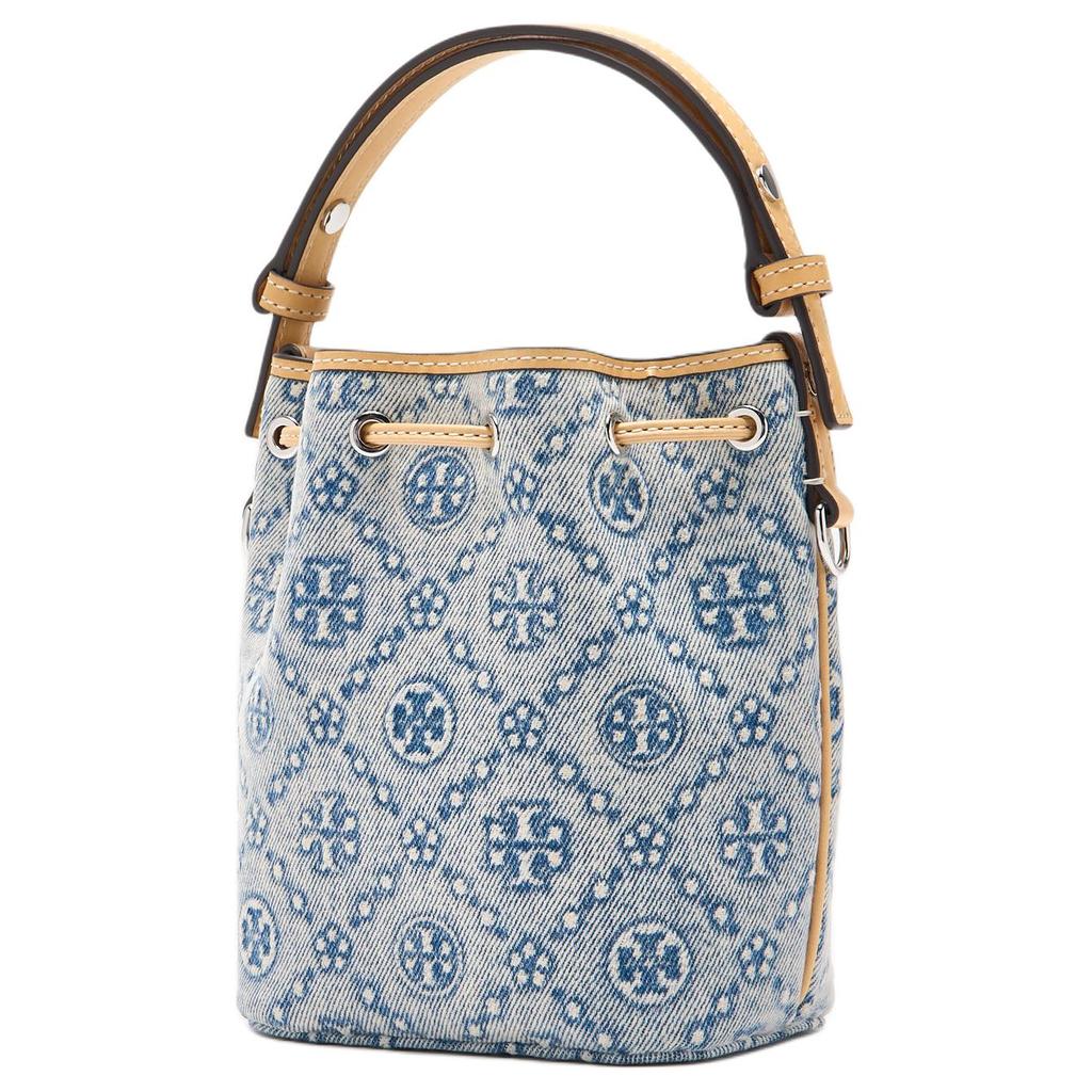 Tory Burch T Monogram Removable Shoulder Strap Fabric Bucket Bag Mini Women Bags Powder-Blue 167761-400