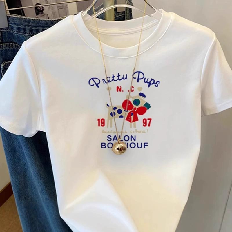 

Летняя Свободная Женская Футболка Высокого Качества с Круглым Вырезом и Принтом Пятнистого Щенка, с Коротким Рукавом, Женская Одежда, Футболка с Коротким Рукавом CCXX187 XXL белый