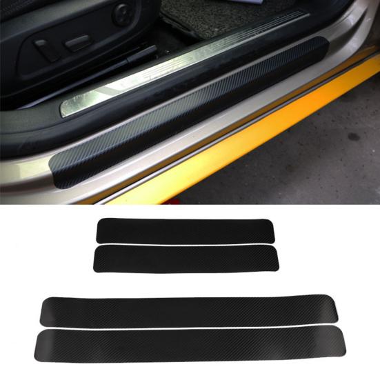 4Pcs Car Door Sill Scuff Welcome Pedal Protect Carbon Fiber Sticker with Scraper