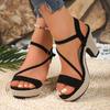 High Heel Sandals Summer New Round Toe One Strap Platform Non-slip Wear-resistant Block Heel Shoes