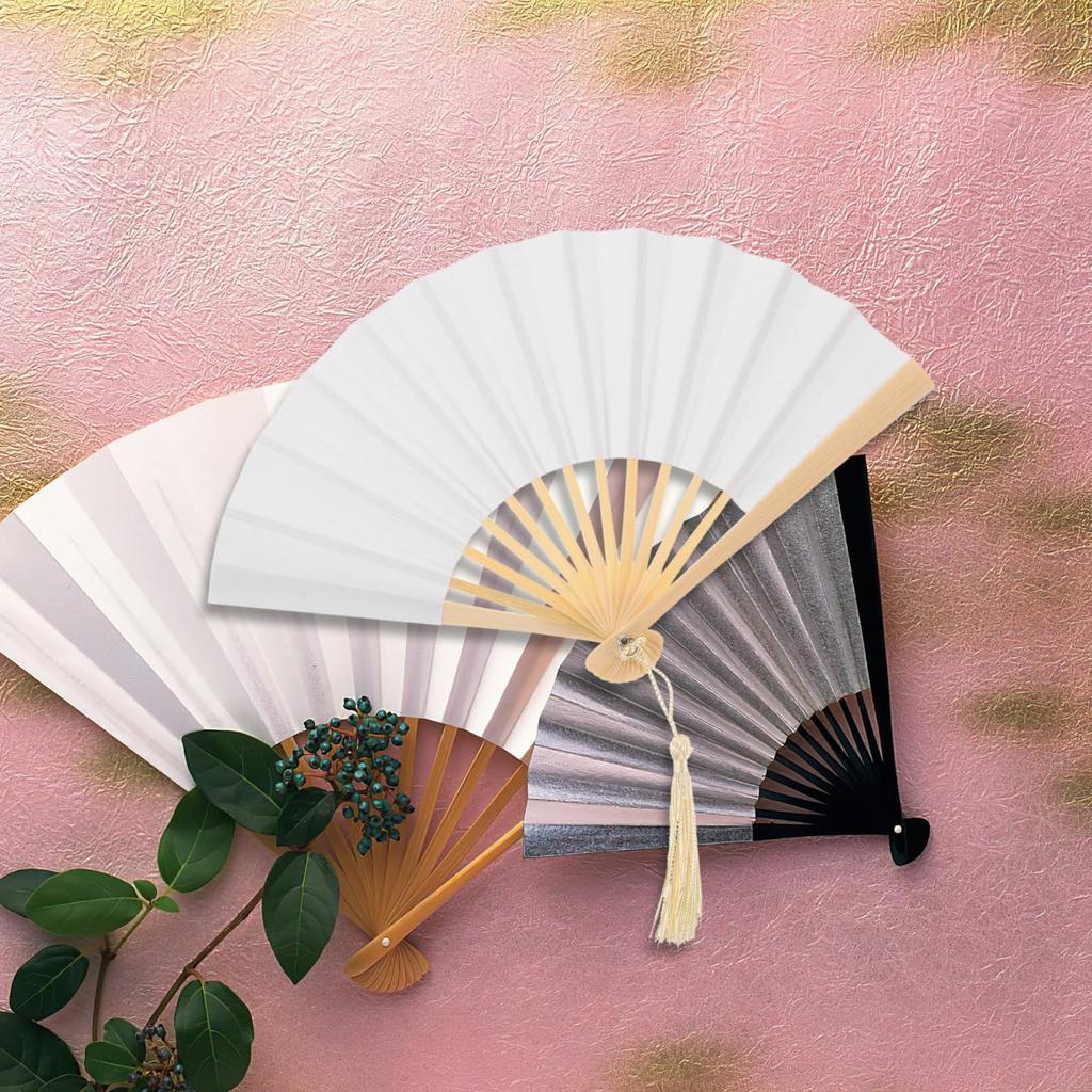 Ibasenice Mini Folding Fans, Set of 4, Foldable Handheld Paper Fans, Plain White, Lightweight and Compact, 9.8 Inch, Perfect for Doll Photography