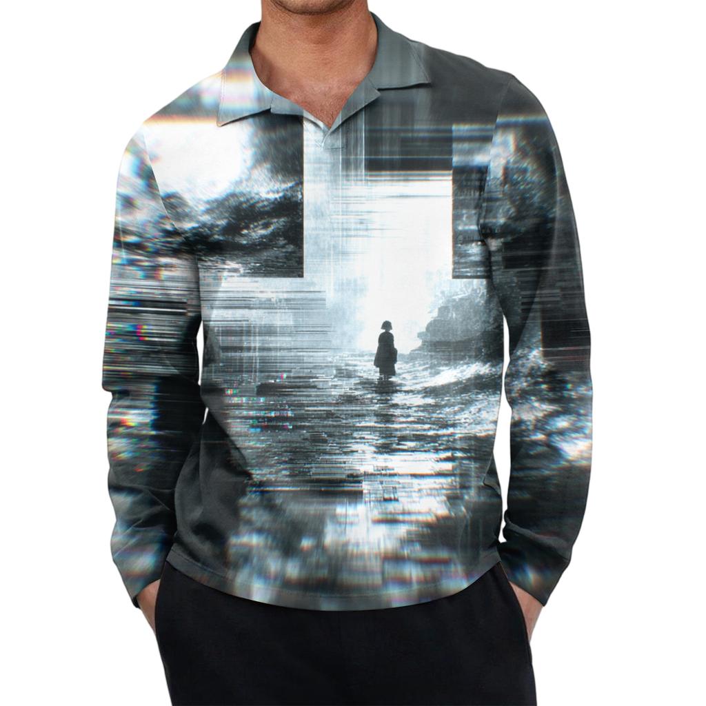 Men's Casual Retro Small V-neck Long-sleeved Top