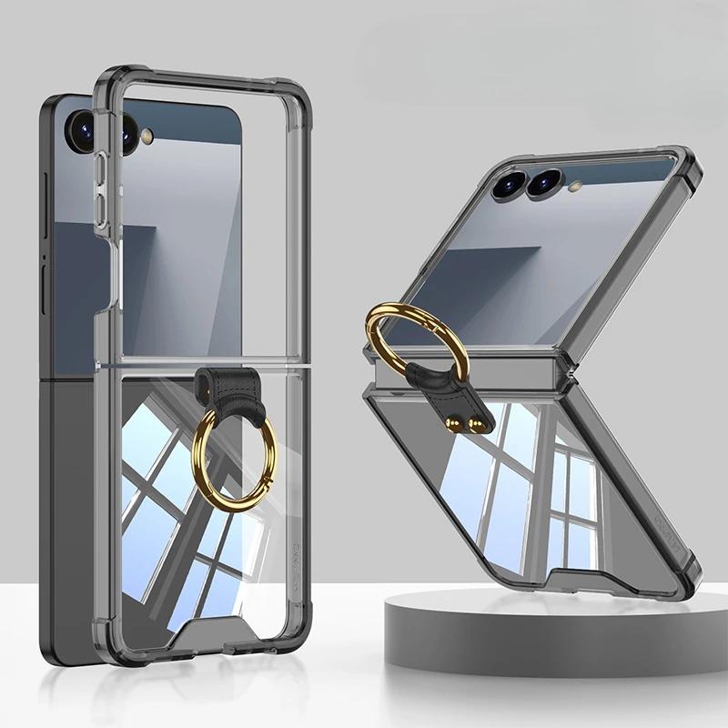 

For Z Flip7 5G Fashion Ring Buckle HD Transparent Phone Case for Samsung Galaxy Z Flip 7 Zflip7 Airbag Bumper Protection Shell Galaxy Z Flip7 чёрный