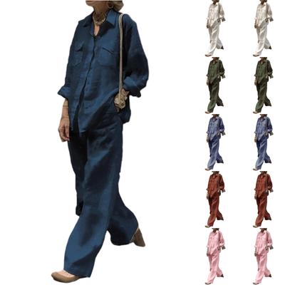 Fashionable Women's Long-Sleeved Shirt And Loose-Fitting Pants Two-Piece Set