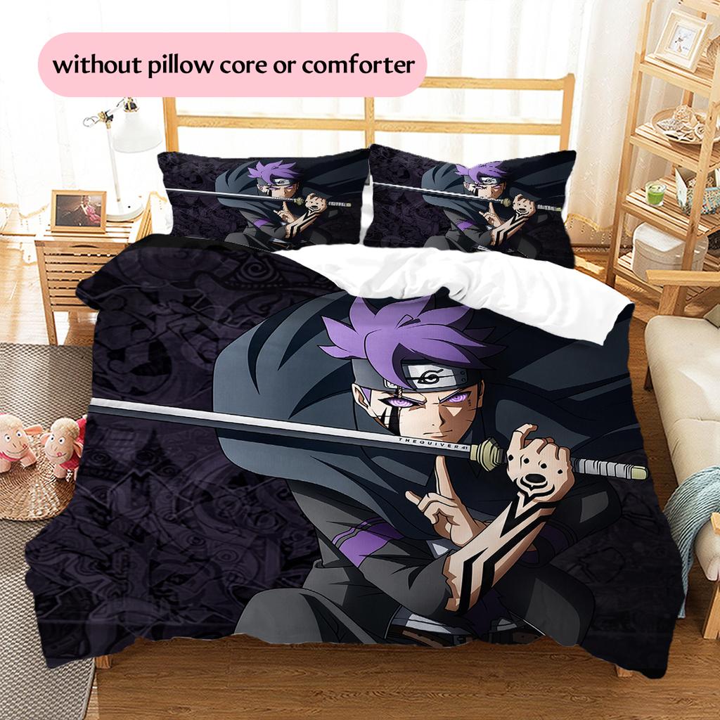 Naruto Character Pattern Bedding Home Decoration Birthday Gift (1 * Duvet Cover + 2 * Pillowcase, Without Core)