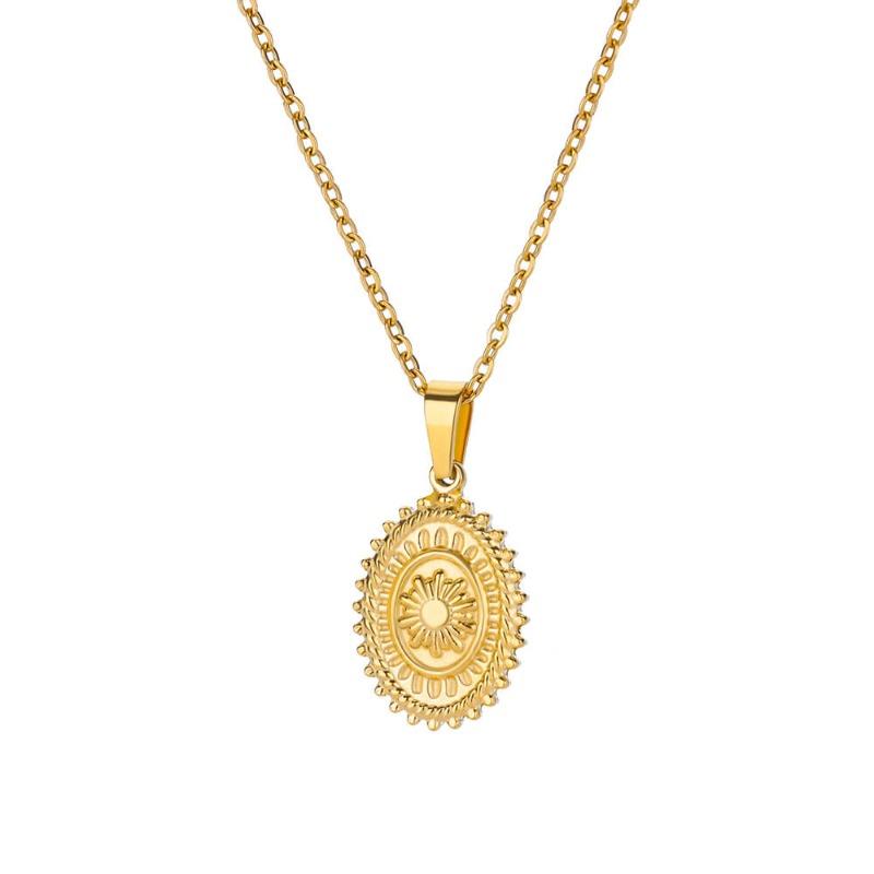Vintage Gold Stainless Steel Small Sun Geometric Necklace Women's Exquisite Pendant Niche Design Premium Accessories