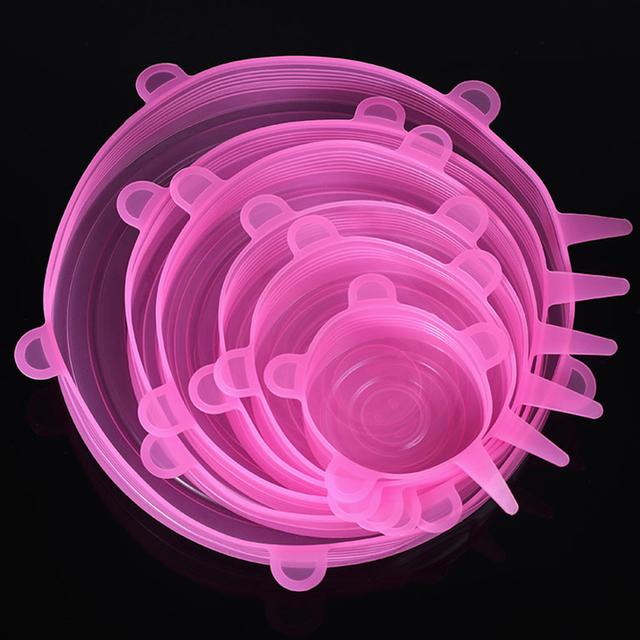6PCS Adaptable Lid Silicone Cover Food Caps Elastic Stratchy Fresh Microwave Lids Stretch Silicone Cover for Kitchen Accessories