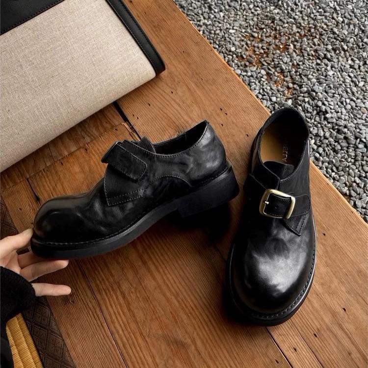 Women's Retro British Style Thick-Soled Loafers with Belt Buckle