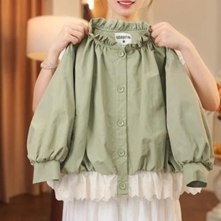 Girls' Korean Lantern Sleeve Bud Coat - 2025 Spring/Fall Children's Fashion Short Mori Style Windbreaker