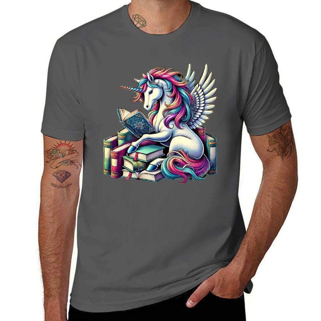 Unicorn Reading Book Reader Bookworm Unicorn Lover Tshirt Casual Graphic Print Tee