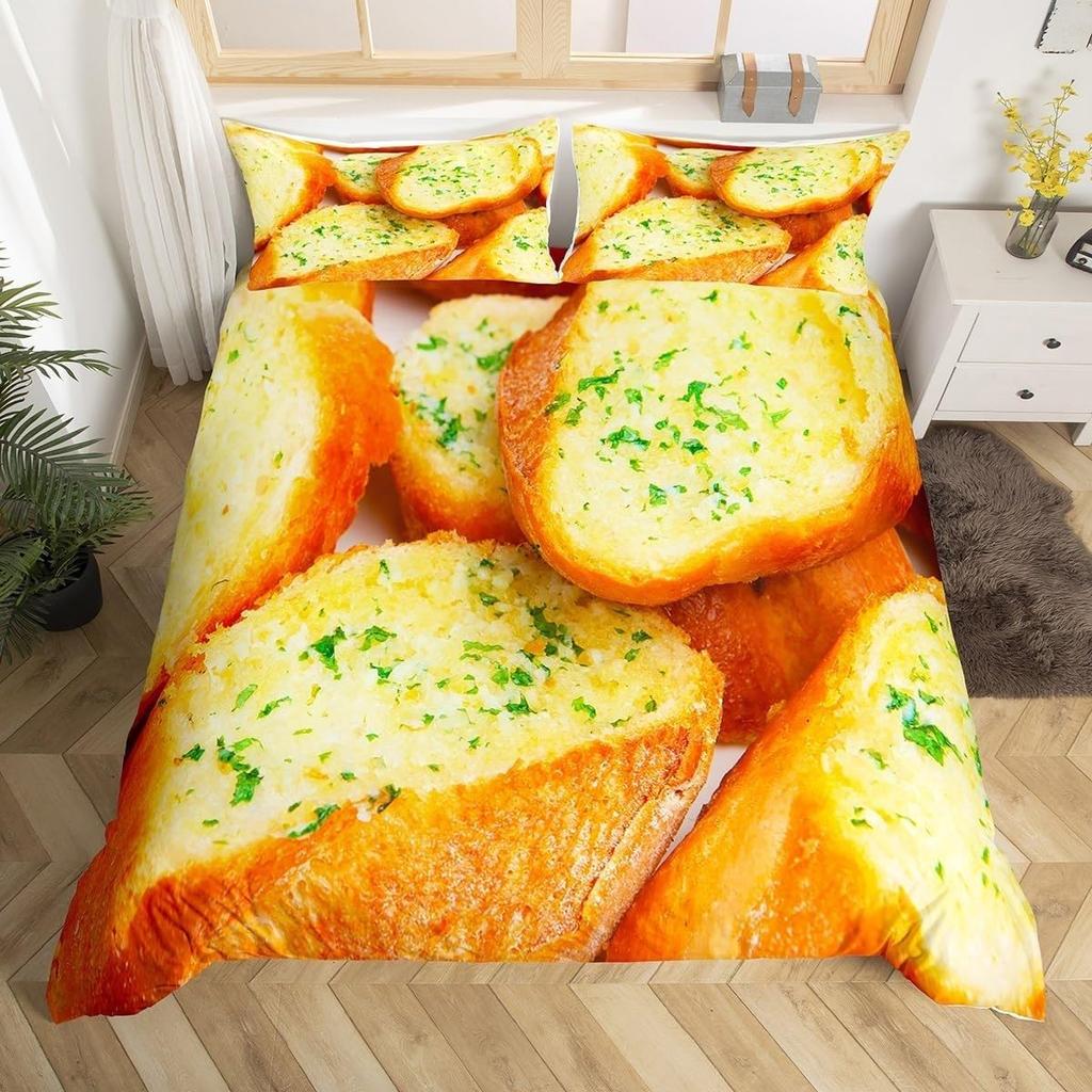 Bread Duvet Cover for Kids Teens Queen Size Lightweight Down Quilt Covers Bedroom Decor 2 Pillowcases 1 Duvet Cover No Comforter