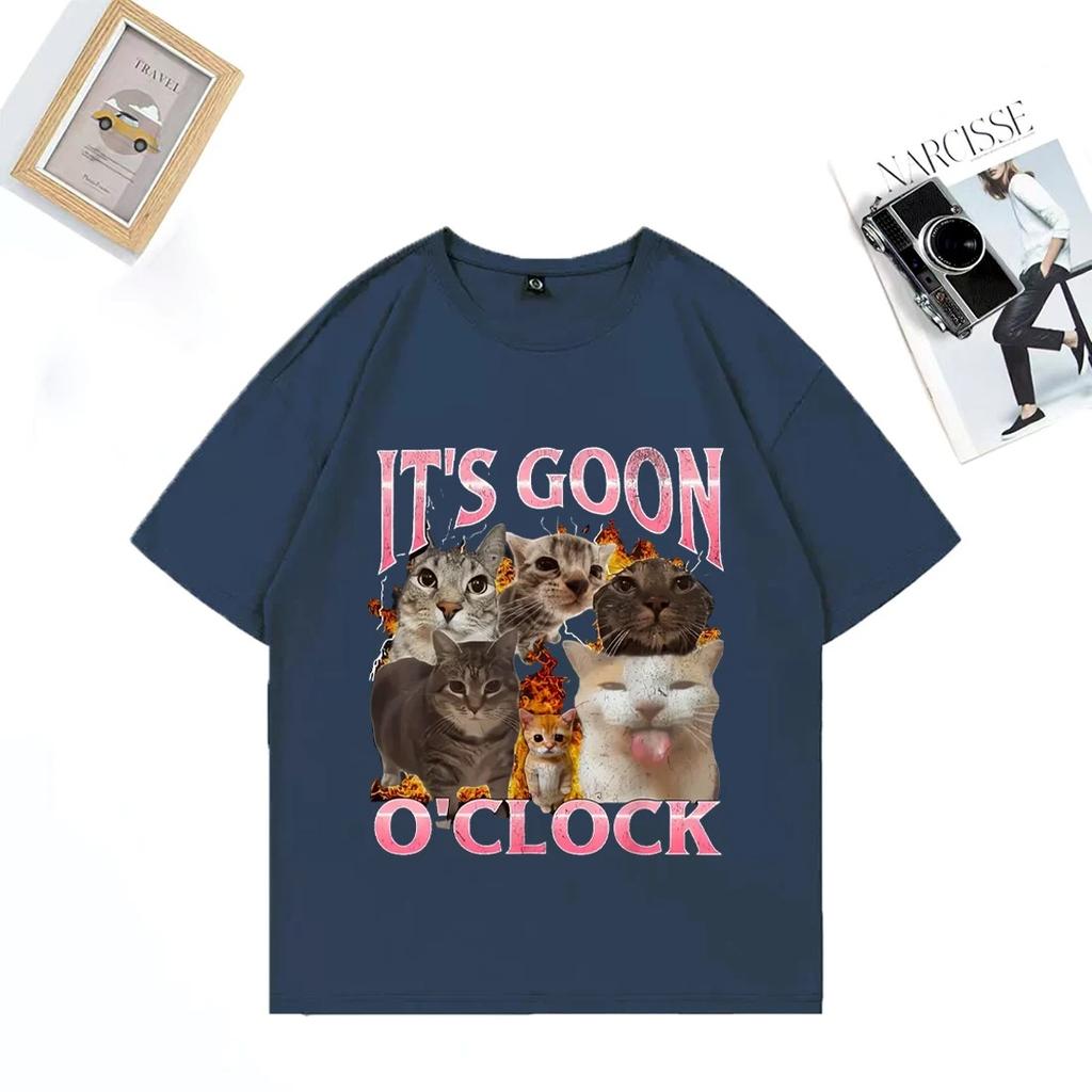 Funny _IT's GOON O'CLOCK cat Graphics T Shirt Men Women Casual Hip Hop streetwear T-shirt Cotton Short Sleeve Oversized clothes