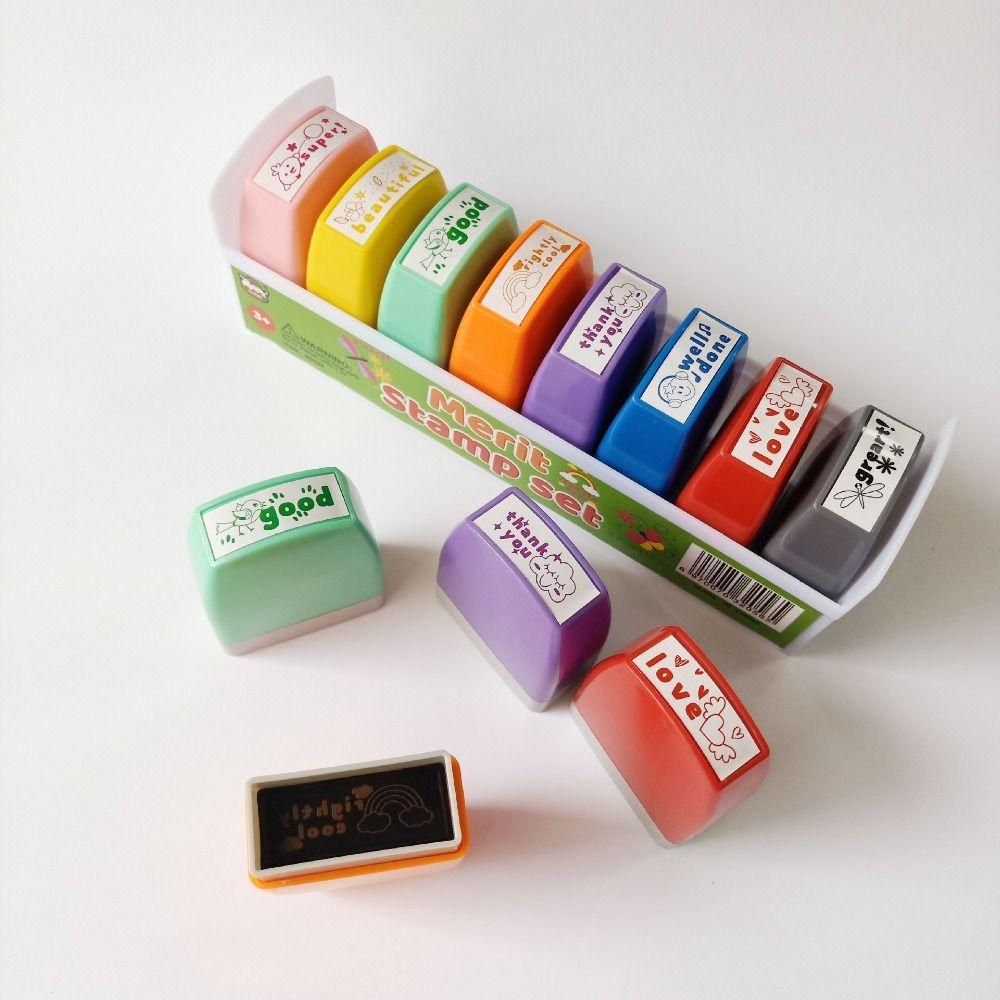 5/8Pcs Creative Auto-Refilling Stamp Colorful Teacher's Comment Stamp  Homework Evaluation
