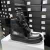 Brand Luxury Designer Men Shoe Quality Casual All Black Leather High Top Sneakers for Woman Trendy Thick Shoelaces Chunky Sole