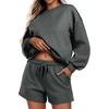 Women's Fashion Sportswear Casual Long-Sleeved Pullover Sweatshirt Drawstring Shorts Set