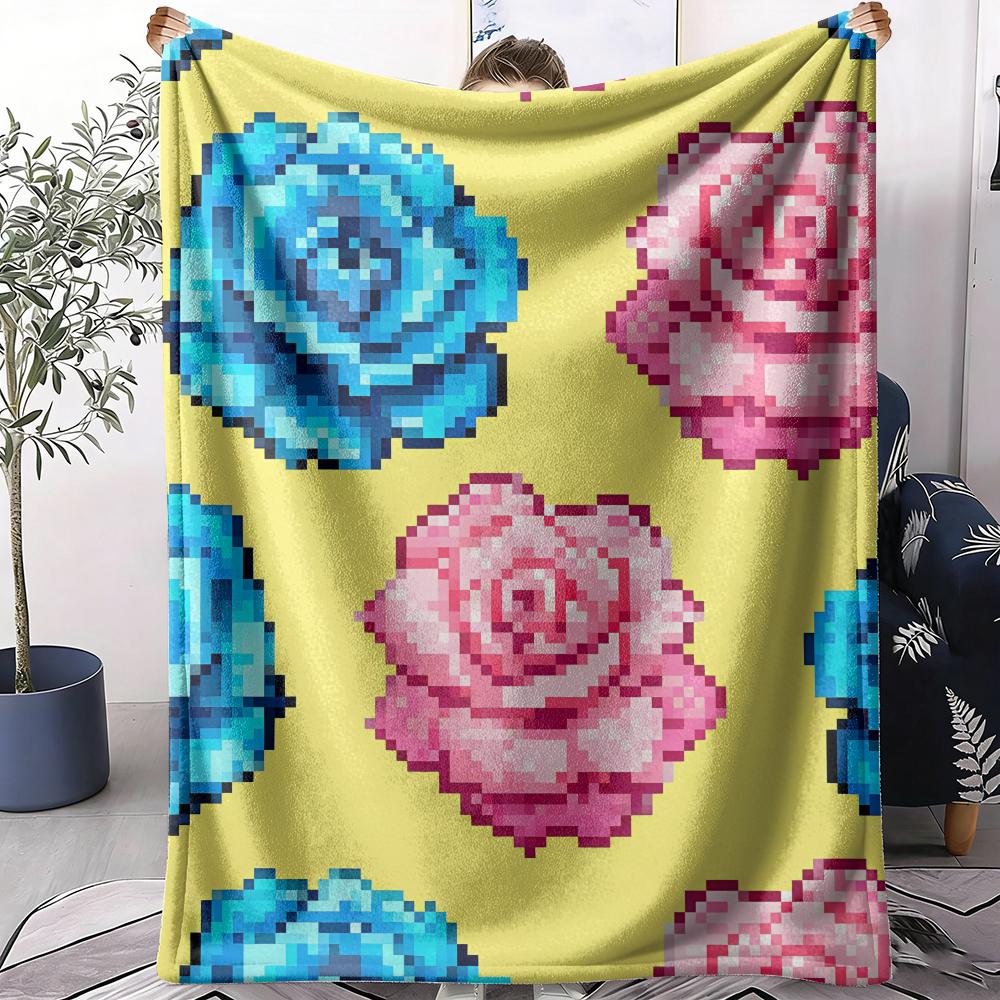 Pixel Art Throw Soft Flannel AC Blanket Lightweight Summer Nap Throw Cozy Blanket for Sofa Bed Travel Home