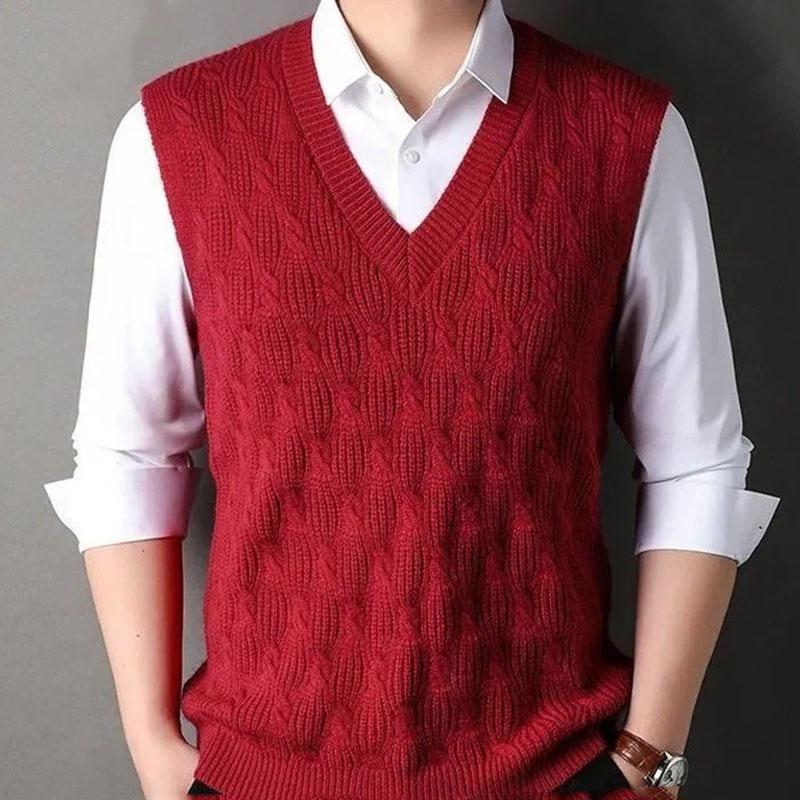 Men s Cream Cable Knit V-neck Vest Sleeveless Casual Layered Sweater Gilet XL красный
