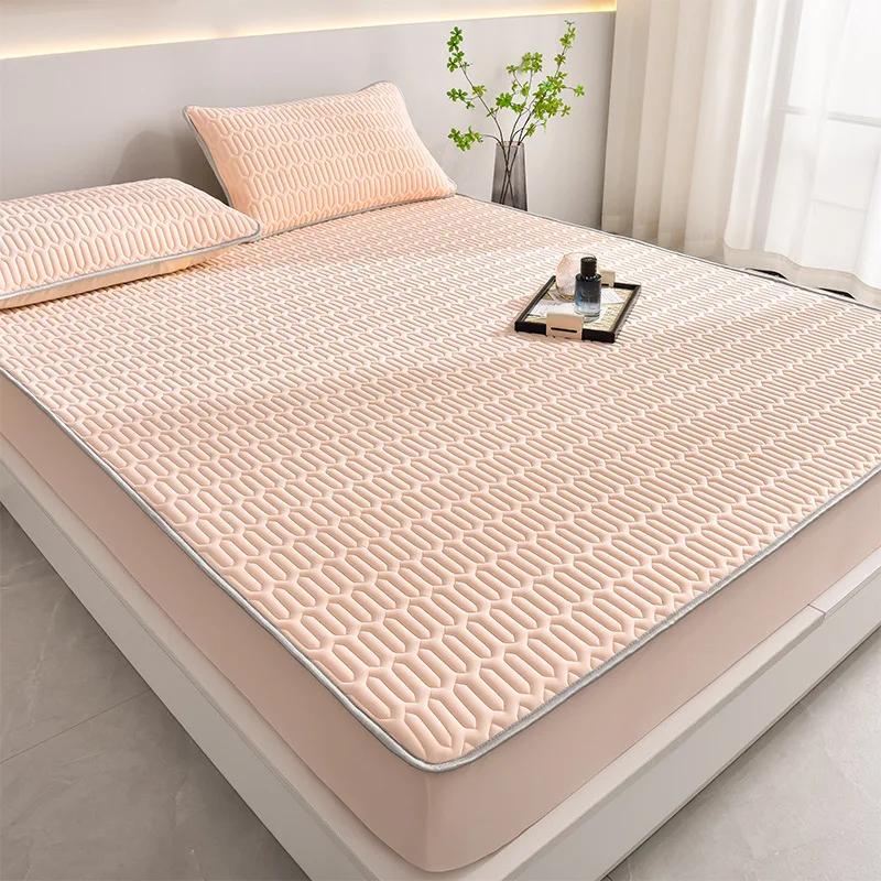Summer simple latex mat three-piece set household summer thickened mattress ice silk latex mat solid color simple
