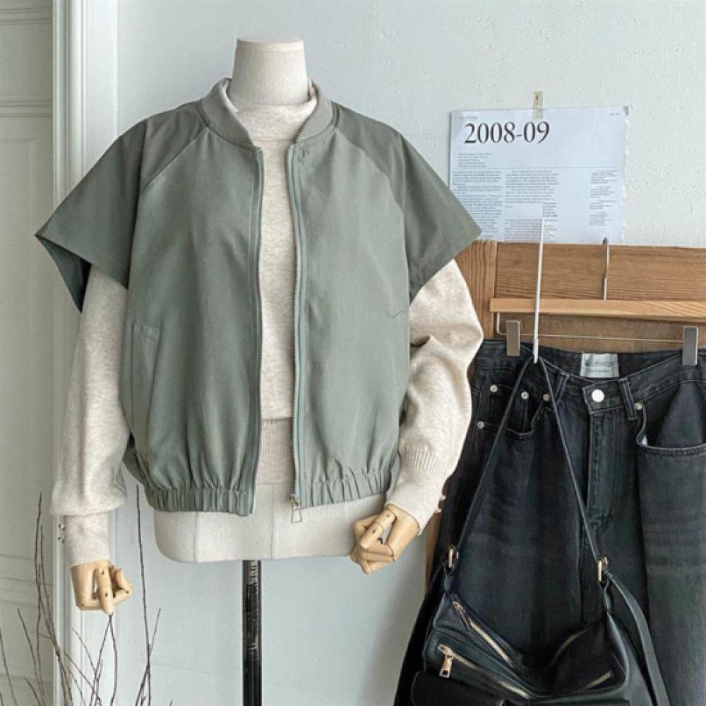 New Arrivals Open Run Women Henry Neck Short Sleeve Zip Up Vest