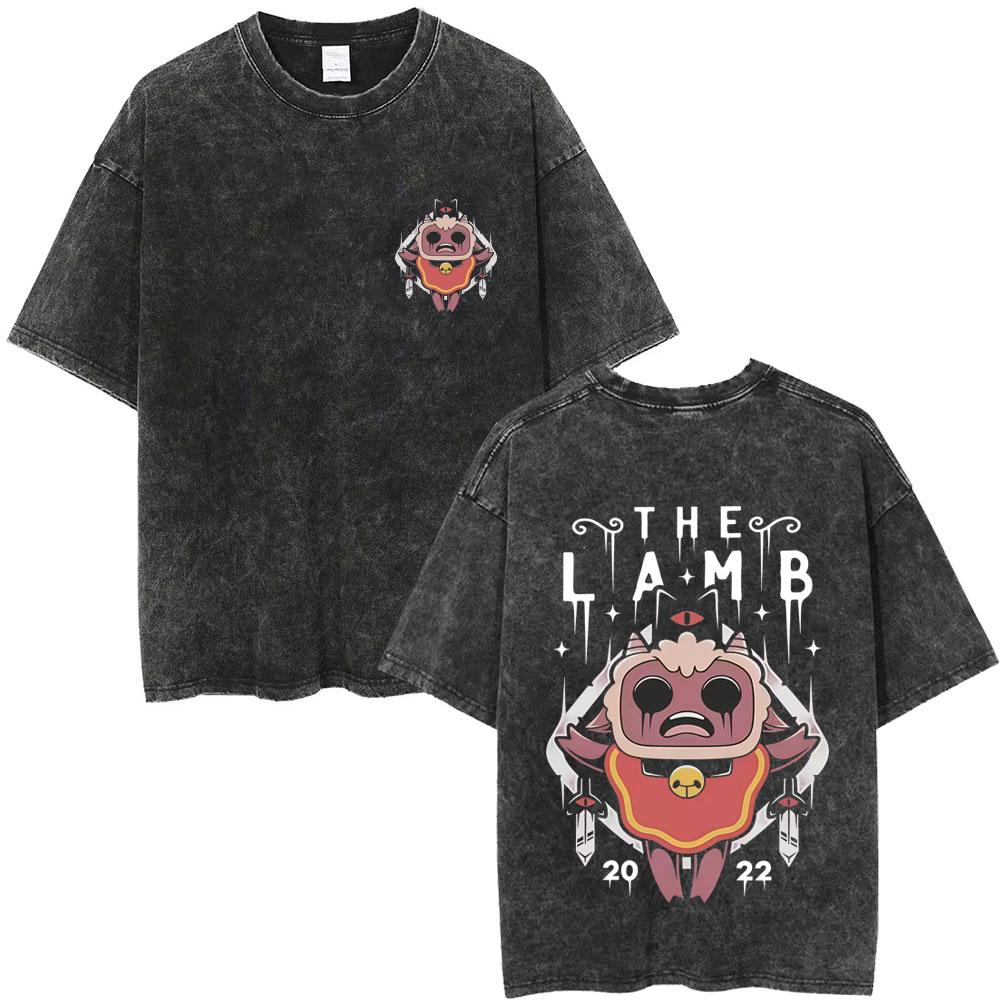 Washed Vintage Game Cult of The Lamb Graphic T-shirt Men Women Casual Cotton Oversized T-shirts Unisex Cosplay Player T Shirts S разноцветный