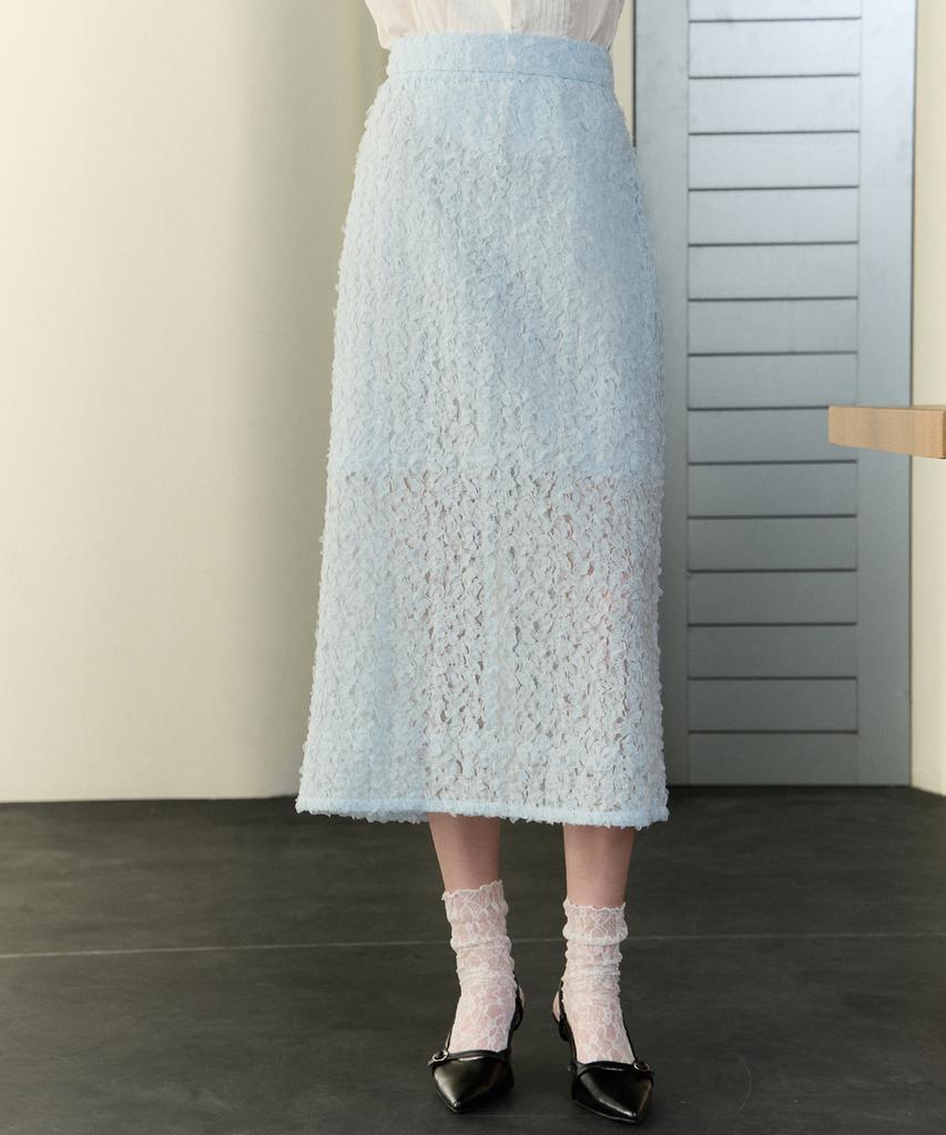 Nonlocal H Line See-Through Long Skirt - Light Blue