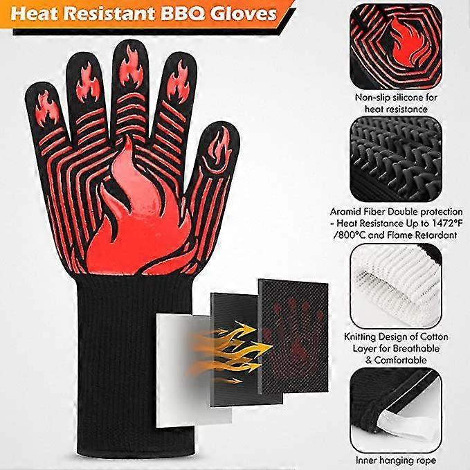 Bbq Grill Gloves Heat Resistant High Temp Resistance Fireproof Glove Silicone Oven Mitts Proof Mittens For Grilling Smoking Barbecue
