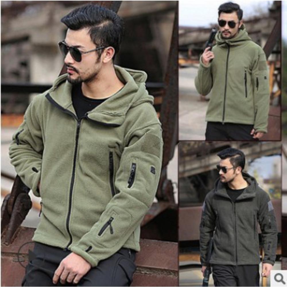 Men's Outdoor Warm Fleece Jacket Windbreaker Hooded Coats Men Long Sleeve Solid Jacket