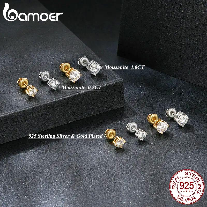 BAMOER 4 Prongs Moissanite Earrings for Women Solid 925 Silver 2CT VVS1 Lab Diamond Sparkling Classic Wedding Jewelry