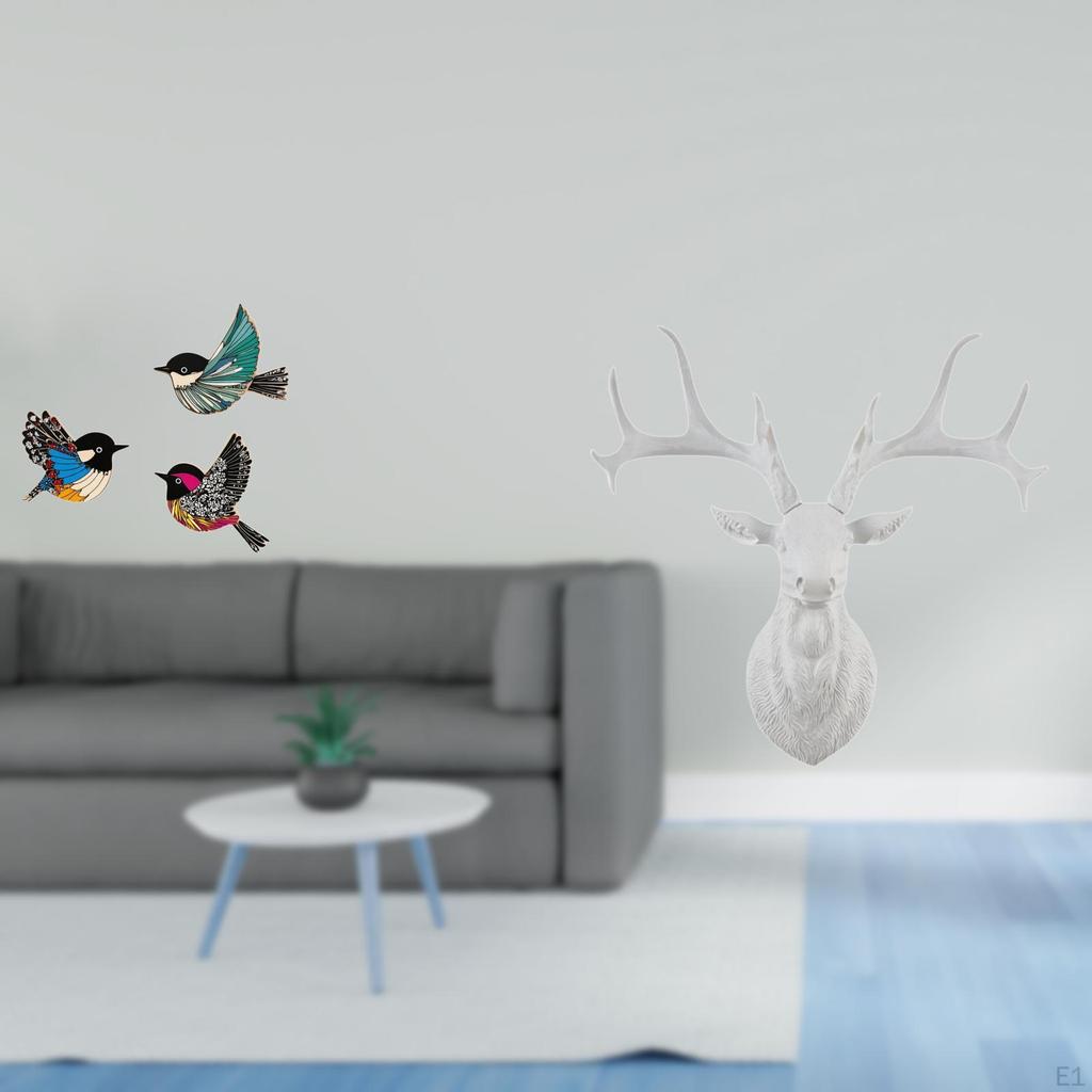 Wooden Bird And Deer Head Wall Art Sculpture Set for Garden Study Room Farmhouse Office Home Boho