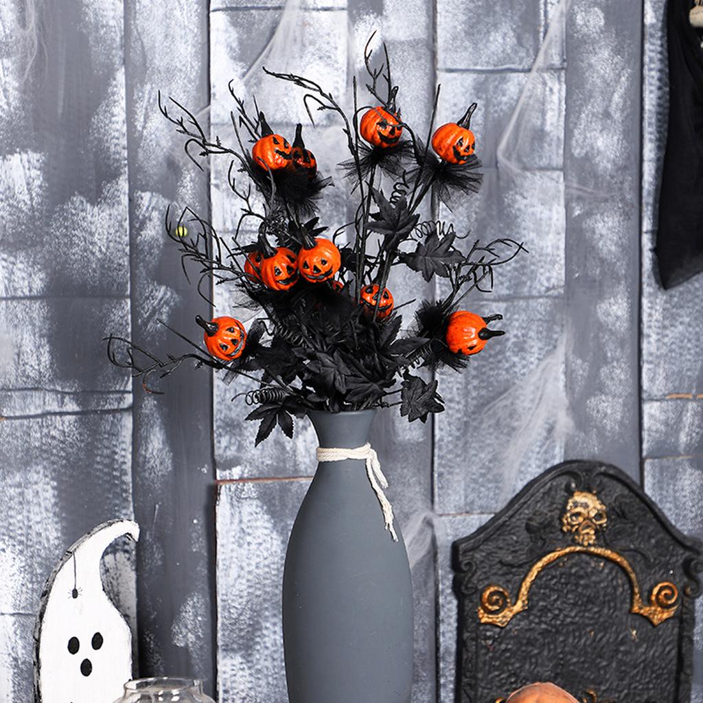Halloween Pumpkin Bouquets Decoration Artificial Flower Stem with Realistic Leaf for Home Decoration Plant Arrangements