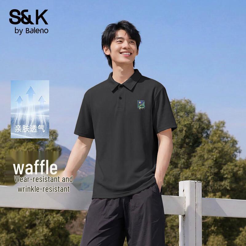 Baleno Men s Waffle Knit Stand-Up Collar Short-Sleeve Polo Shirt 3XL
