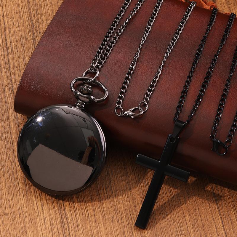 

2 шт./набор, 1 шт. классические мужские часы, винтажные мужские кварцевые карманные часы, мужские часы-ожерелье и 1 шт. мужские винтажные классические золотые кресты с подвеской на колье