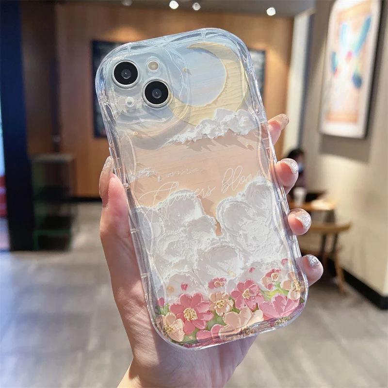 Case For Realme C53 C55 C67 C63 C65 C35 C33 C21Y C25Y C51 8 5G 10 13 11 12 Pro Plus GT 6 Note 60 Cover Flower Cream Wavy Edge