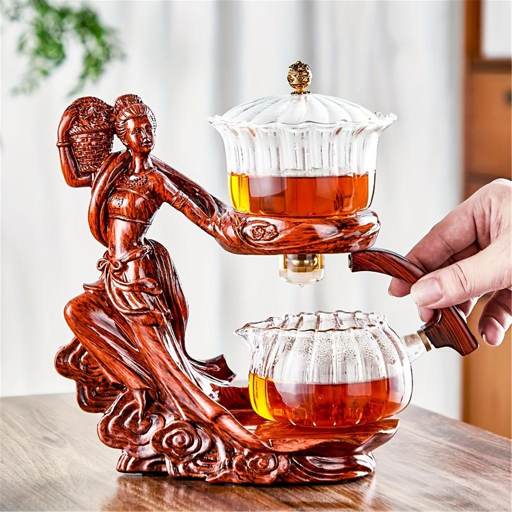 Set ceainic din sticlă Set ceainic din sticlă zână în stil chinezesc cu 6 cești de ceai Aparat de ceai automat cu picurare magnetică Lazy Kungfu Set de ceai Vase Noutate Gi